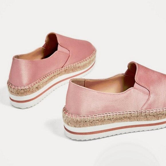 EUC Zara blush pink satin effect slip on espadrille style shoes, US 6 - Picture 4 of 16